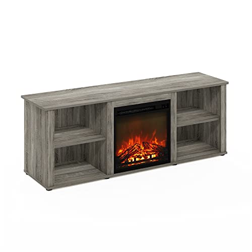 Furinno Classic 60 Inch TV Stand with Fireplace, French Oak Grey - color: French Oak Grey, size: 60-Inch