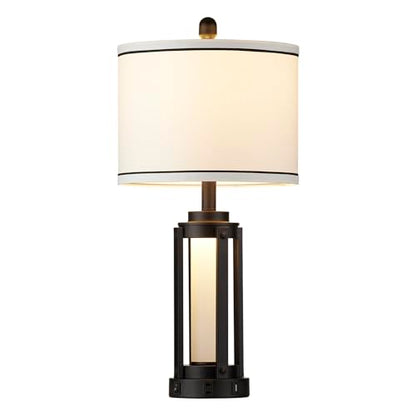 Industrial Table Lamps Set of 2, Modern Beside Lamp with USB A+C Charging Ports & AC Outlet, Rustic Nightstand Lamp with LED Night Light for Living Room Bedroom End Table Entryway Black Bulbs Included - color: Black-4