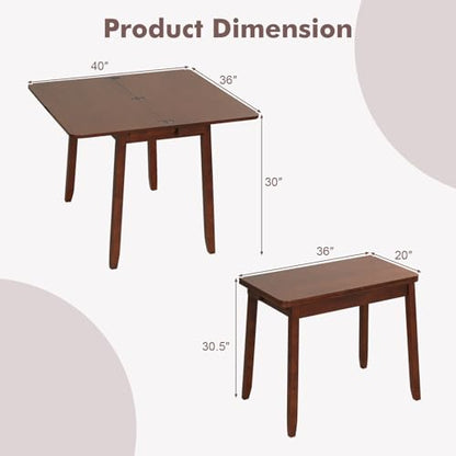 GIANTEX 20"-40" W Extendable Dining Table for 2-4, Rubber Wood Frame | Farmhouse Expandable Kitchen Table w/Hidden Storage, Space-Saving Dinner Table for Small Space, Apartment, Living Room