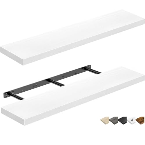 QEEIG Floating Shelves for Wall 35.4" Long - Wall Mounted Shelf Bathroom Kitchen Living Room Bedroom Farmhouse Home Decor Display Bookshelf Large 35.4 x 9.3 inch Set of 2, White (008-90W) - color: C. White, size: 35.4"