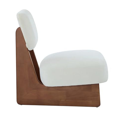 Christopher Knight Home Mores Low Profile Accent Chair Set of 2, Modern Living Room Armless Lounge Chair, Fabric Comfy Reading Chair for Bedroom, Wooden Frame and Thick Padded Seat, Walnut+White - color: Walnut+white