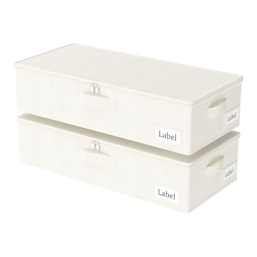 Yawinhe 27L UnderBed Storage Containers,2 Pack Closet Organizers,Beige | Blanket Storage Bags with Clear Window and 4 Handles; Foldable Underbed Bins Containers with Clear Window for Beddin - color: Beige, size: 23.6x11.8x6in/2-Pack