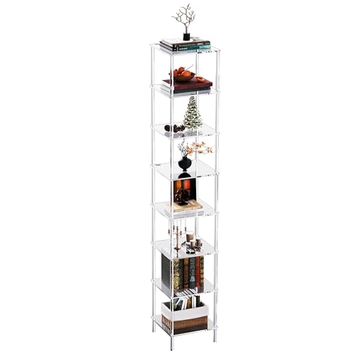 Acrylic Bookshelf, Small Bookcase, Standing Freestanding Corner Storage Shelves Display Shelf for Living Room, Bedroom (Clear, 8 Tier) - size: 8 Tier