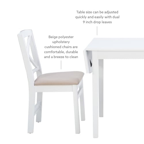 Torino Three Piece Drop Leaf Dining Set in White with Beige Upholstered Seats by Linon - color: White Set