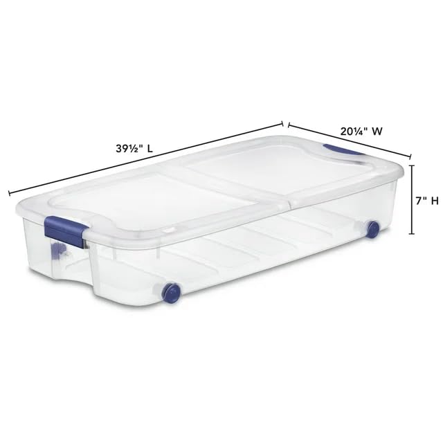 The 66 Quart Clear Underbed Storage Container with Latch Lid and Wheels, Blue