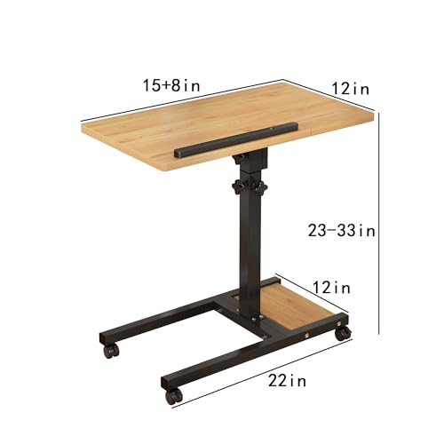 TigerDad Mobile Adjustable Height Laptop Stand PC Computer Portable Notebook Swivel Laptop Desk Rolling Table Desk Cart Tiltable with Wheels Casters& Mouse Pad Table (Wood) - color: Wood-grain