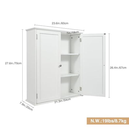 Wall Mount Bathroom Storage Cabinet, Large White Bathroom Cabinet with Doors and Adjustable Shelves, Wall Cabinet for Bathroom Above Toilet, Medicine Cabinet Wall Mounted, Wood