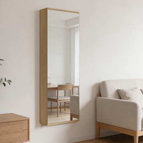 Shoe Cabinet with Mirror Modern Black Mirrored Shoe Storage Cabinet 67" Tall 5-Tier Shelves Narrow Shoe Storage Cabinet for Entryway Space Saving Furniture (Wall-Mounted, Oak) - color: Oak, style: Wall-mounted