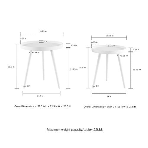 Nesting Side Tables - Set of 2 Round End Tables for Living Room, Bedroom, or Home Office - Accent Table Set with Tray Tops - Mid-Century Modern Living Room Furniture by Lavish Home (White)