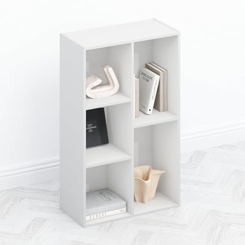 Furinno TOMI TV Stand, 5-Cube Entertainment Center with Open Shelf, Reversible TV Console, for Living Room, Bedroom, Home Office, White - color: White, size: 5-Cube, Wooden Frame