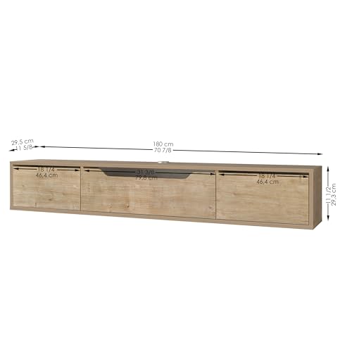 Atelier Mobili Floating TV Stand for Up to 80 Inch TVs – Wall Mounted Media Console with Handle-Free Doors – Modern Entertainment Center with Hidden Storage – White and Oak Finishes (Oak) - color: Oak