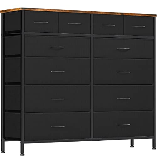 VASICAR Large Dresser for Bedroom with 12 Drawers, Tall Fabric Dressers | Storage Organizer Cabinet, 43.3" Wide Chest of Drawers for Closet, Nursery, Living Room, Laundry, Entryway, Apartment (Black) - color: Black