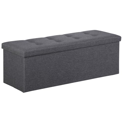 ZenStyle 43Inches Storage Ottoman Bench, Folding Footrest Padded Seat, Storage Chest Long Shoes Bench with Divider, Holds up to 660 lbs, for Living Room, Entryway, Bedroom, Dark Gray - color: Dark Gray, size: 15"D x 43.3"W x 15"H