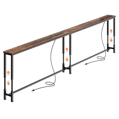 Huuger 94.5 Inch Sofa Table with Power Outlets, 23.9’’-34.4’’ Height Adjustable Range, Behind Couch Table with USB-C Ports, Sofa Tables Narrow Long, Skinny Console Table, Small Spaces, Rustic Brown - color: Rustic Brown, size: 94.5''W x 23.9''-34.4''H