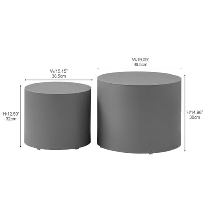 Round Nesting Coffee Table Set of 2 for Living Room, Brown | Saddle Leather Side Tables, 19 in. and 15 in. Accent and End Tables, Wood Frame, 200 lbs Capacity, Bedroom Home Office - color: 19.1" Round Brown