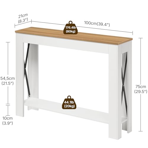 Farmhouse Console Table, 39.4'' Small Narrow Entryway Table, Wood Couch Table Behind Sofa with Storage Shelf, Slim Farmhouse Hallway Table for Hallway, Foyer, White & Light Walnut CT34WV - color: White + Light Walnut