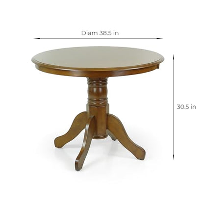 Round Solid Wood Dining Table 38.5'' D with Pedestal Base, Kitchen Round Table for 2 and 4 Persons, Restaurant Table, Medium Brown Color - color: Medium Brown