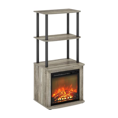 Furinno Turn-N-Tube 2-Tier Tall TV Entertainment Side Table Display Rack with Fireplace Insert, French Oak Grey/Black - color: French Oak Grey, size: Fireplace Side Table