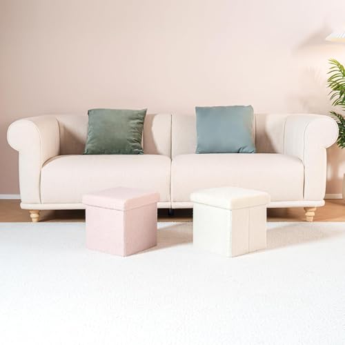 B FSOBEIIALEO Small Storage Ottoman Cube Sherpa Ottomans Foot Rest, Foldable Boucle Ottoman, Faux Teddy Fur, Cream White 12.6"x12.6"x12.6" - color: White, size: 12.6"D x 12.6"W x 12.6"H