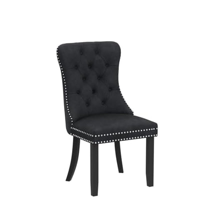 Virabit Tufted Dining Chairs Set of 6, Velvet Upholstered Dining Chairs with Nailhead Back and Ring Pull Trim, Solid Wood Dining Chairs for Kitchen/Bedroom/Dining Room (Black) - color: Black, size: set of 6