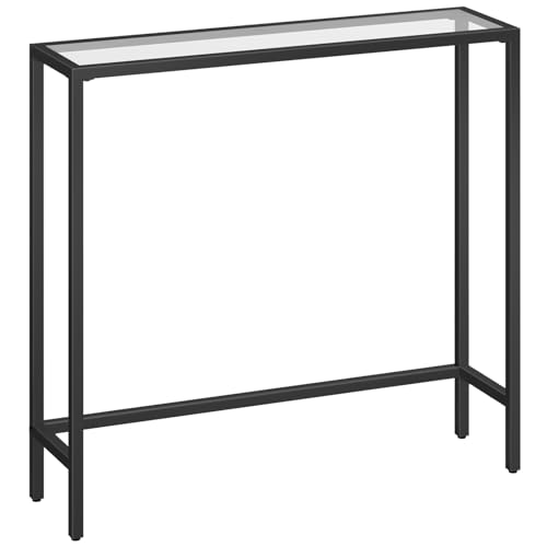 HOOBRO 29.5" Narrow Console Table, Modern Sofa Table Behind Couch, Tempered Glass Entryway Table, Small Side Table for Entrance, Living Room, Foyer, Hallway, Bedroom, Black BK07XG01 - color: Black