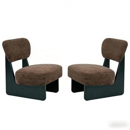 Christopher Knight Home Mores Low Profile Accent Chair Set of 2, Modern Living Room Armless Lounge Chair, Fabric Comfy Reading Chair for Bedroom, Wooden Frame and Thick Padded Seat, Black+Dark Brown - color: Black+dark Brown