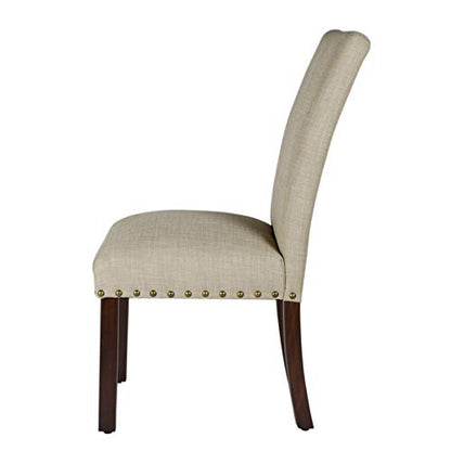 Homepop Home Decor | Classic Upholstered Parsons Dining Chairs | Set of 2 Accent Dining Chairs with Nailhead Trim, Natural Linen - color: Natural, style: Pack of 2