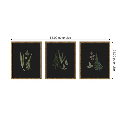 Kate and Laurel Botanical Leaf Study 3 Piece Framed Wall Art Print Set by Stephanie Klatt, Belvedere Bronze Modern Contemporary, Nature Art for Wall Decor - color: Belvedere Bronze