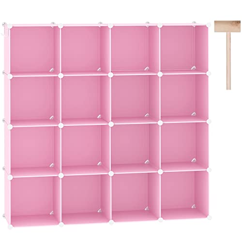 C&AHOME 16 Cube Storage Organizer Cube Shelves Units Storage Cubes, Pink | Plastic DIY Closet Organizer, Stackble Modular Closet Storage Shelves Ideal for Home, Bedroom, 48.4" L × 12.4" W × 48.4" H - color: Pink