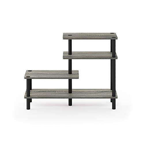 Furinno Turn-N-Tube 3-Tier Side Display Rack, French Oak Grey/Black | Tool-Free Open Frame Book Shelf, Accent Display Shelf, for Organization and Storage, Living Room, Garage, Home Office - color: French Oak Grey/Black, style: 4-Tiers, Side Ladder