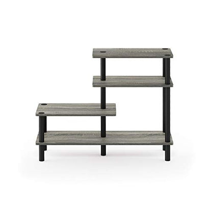 Furinno Turn-N-Tube 3-Tier Side Display Rack, French Oak Grey/Black | Tool-Free Open Frame Book Shelf, Accent Display Shelf, for Organization and Storage, Living Room, Garage, Home Office - color: French Oak Grey/Black, style: 4-Tiers, Side Ladder