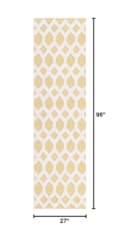 Rugs.com - Sabrina Soto Casa Rug – 8 Ft Runner Yellow Cotton Textured Rug Modern Geometric Design for Hallways and Entryways - color: Yellow, size: 2'3" x 8' (Runner)