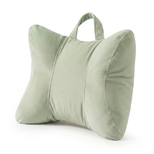 Lumbar Support Pillow for Office Chair and Car Seat, Celadon Green | Ergonomic 3-zone back cushion with a removable, washable corduroy cover for comfortable sitting on sofas and recliners - color: Celadon Green
