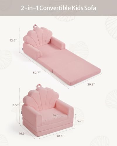 Blissful Diary Kids Couch, 2-in-1 Soft Kids Sofa, Kids Sofa Chair, Comfy Kids Furniture for Playroom, Reading & Play, Shell Pink - color: Shell Pink