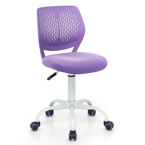 GIANTEX Kids Desk Chair, Adjustable Children Study Chair, Swivel Armless Mesh Task Office Chair, Computer Desk Chair with Adjustable Height & Lumbar Support (Purple) - color: Purple