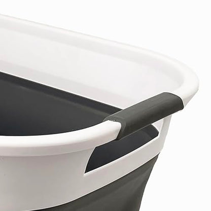 SAMMART 40L (10.5 Gallon) Collapsible Plastic Laundry Basket - Foldable Pop Up Storage Container/Organizer - Portable Laundry Hamper - Space Saving (1, White/Steel Grey) - color: White/Steel Grey