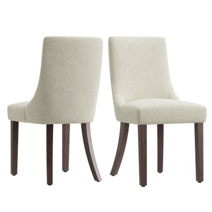 MALOL Wooden Dining Chairs Set of 2, Upholstered Kitchen & Dining Room Chairs with Solid Wood Legs Curved Backrest Farmhouse Accent Chair for Dining/Kitchen/Living Room, Beige - color: Beige, size: Set of 2