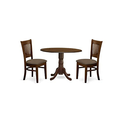 East West Furniture DLVA3-ESP-C 3 Piece Kitchen Table & Chairs Set Contains a Round Dining Room Table with Dropleaf and 2 Linen Fabric Upholstered Chairs, 42x42 Inch, Espresso - color: Dlva3-esp-c