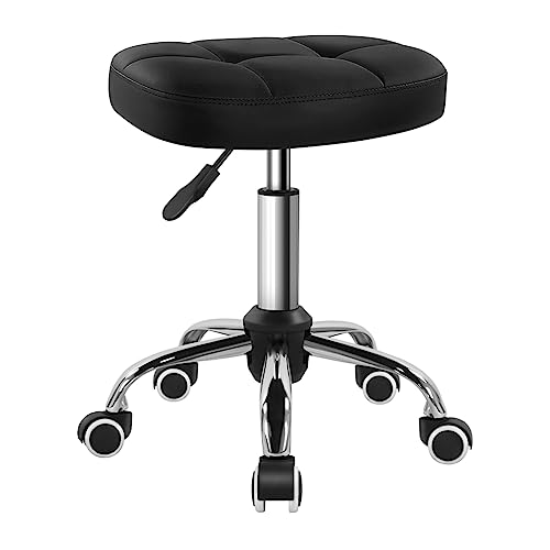 Black Minimalist Swivel Stool with Wheel Perfect for Work SPA Shop Massage Height-Adjustable and Cost-Effective Rolling Stool Chair with Square Seat - color: Black