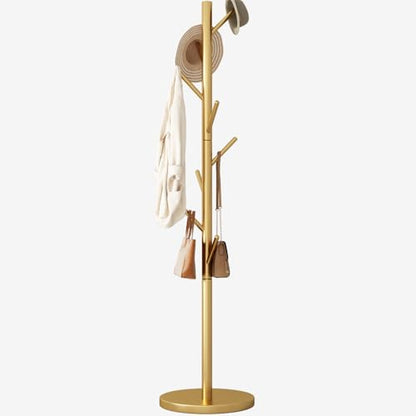 Coat Rack Freestanding Metal Coat Rack Stand with 8 Hooks,Gold | Sturdy Heavy Duty Modern Coats Tree for Bags Clothes Hall Tree Hats Hanger Holder Stand for Entryway Bedroom Hallway Office - color: Gold with 8 Hooks