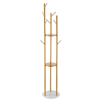 VEVOR Coat Rack, Freestanding Coat Rack Stand with Quartz Stone Base & 9 Hooks, Free Standing Hall Coat Tree for Entryway, Bedroom, Office, Living Room, Modern Clothes Hanger for Coat, Hat, Scarf, Bag - style: with Storage Board