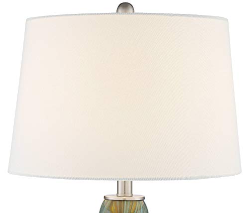 Azure 29 1/2" Tall Table Lamps Set of 2 Blue Art Glass Modern Brown | Colors May Vary. Handcrafted Living Room Bedroom House Bedside Nightstand Home Office Family White Drum Shade - color: Blue Brown