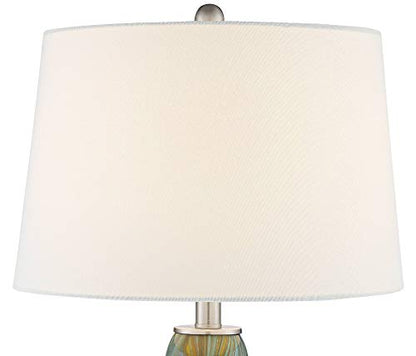 Azure 29 1/2" Tall Table Lamps Set of 2 Blue Art Glass Modern Brown | Colors May Vary. Handcrafted Living Room Bedroom House Bedside Nightstand Home Office Family White Drum Shade - color: Blue Brown