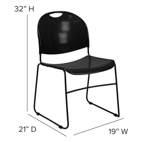 Flash Furniture HERCULES Series 880 lb. Capacity Black Ultra-Compact Stack Chair with Black Powder Coated Frame - color: Black Plastic/Black Frame, size: Set of 1