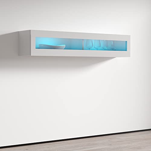 Meble Furniture Floating Media Cabinet Type-51 — Wall-Mounted Storage with LED Lighting — High Gloss Finish, 47.2 x 11.8 x 11.8 inches — White