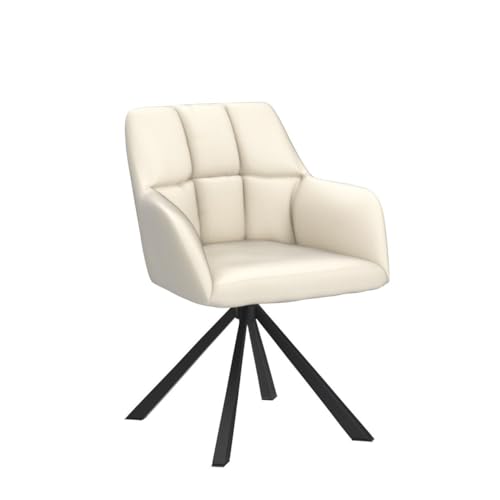EALSON Comfy Leather Desk Chair Modern Computer Task Chair no Wheels Swivel Accent Chair with Mid Back Arm Chair for Living Room/Bedroom/Home Office, PU Beige - color: Beige