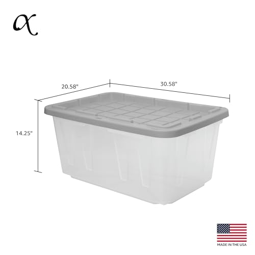 CX 27-Gallon Heavy Duty Clear Stackable Storage Bins with Lids, 4 Pack Gray | Clear plastic totes for garage organization, Stackable, weather-resistant, snap lids, 14.3H x 20.6W x 30.6D, Clear/gray - size: 4 Pack, style: Clear & Gray