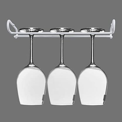 set 2 White Wine Glass Rack Under Cabinet Shelf 10 Inch Stemware Storage Hanging Hanger Organizer Glasses Holder with Drying Under Counter Metal for Kitchen and Bar - size: Set of 2 white, style: Double Opening