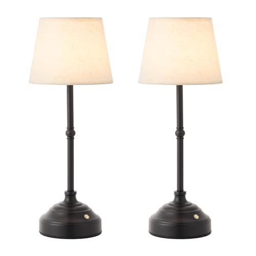 2 Pack Cordless Table Lamp, Rechargeable Desk Lamp with Fabric Shade, Battery Operated 3 Color Stepless Dimming, Small Touch Bedside Lamp Home Decor for Dining, Counter(Matte Black) - color: Black, size: 2 Pack