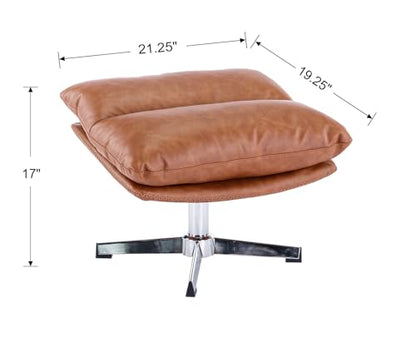 Modern Swivel Accent Chairs with Ottoman Set of 2, PU Leather Oversized Armless Reading Chairs with Footrest, 33'' Wide Upholstered Lounge Chairs with Footstool for Living Room Bedroom Comfy, Brown - size: 2 SET
